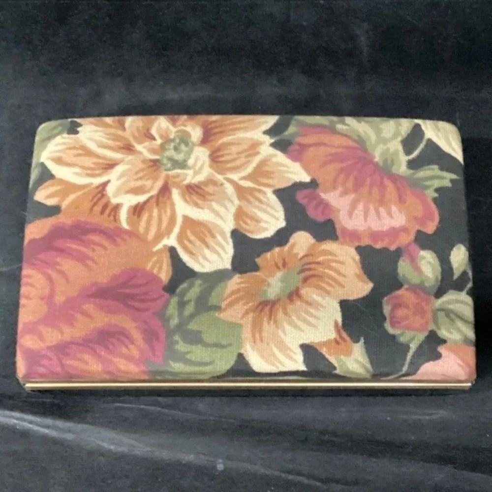 Floral Tapestry Jewelry Travel Case Mirror‎ Multi Compartment Gold Tone Vintage
